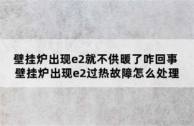 壁挂炉出现e2就不供暖了咋回事 壁挂炉出现e2过热故障怎么处理